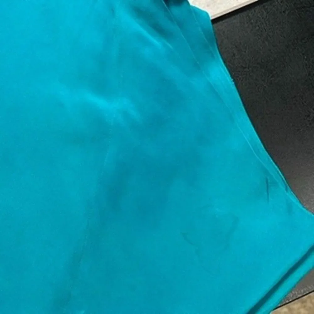 Silk Studio Petite By Claude Bennett Flutter Sleeve Teal Silk Top Womens Size XS